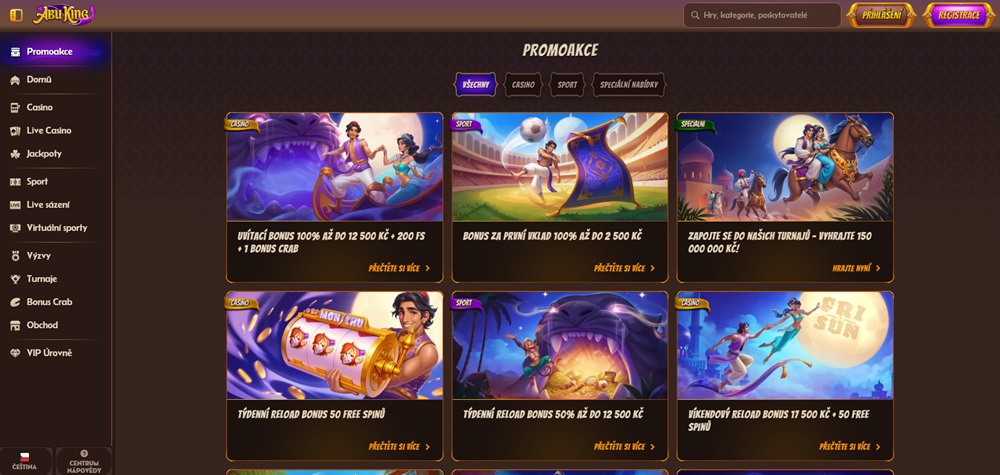 Nabídka bonusů v casinu Abu King