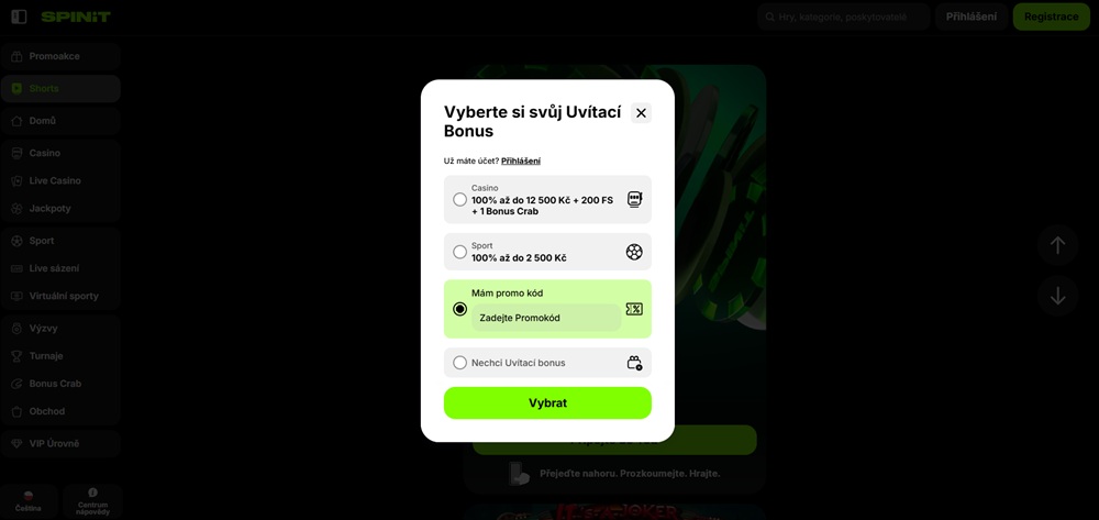 Feld zur Eingabe eines Promo-Codes im Casino Spinit