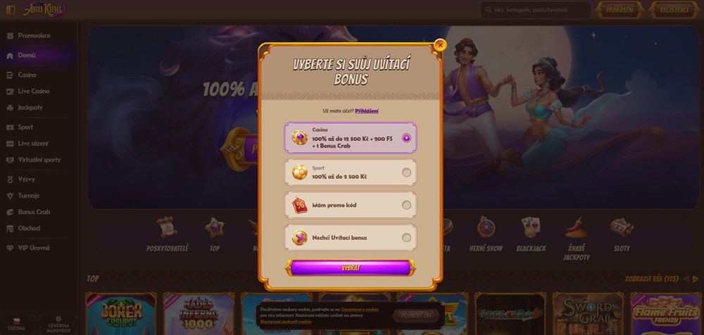 Registrierungsfenster im Casino Abu King