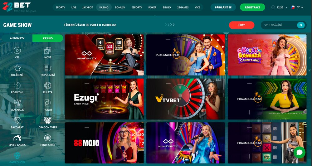22BET nabídka Game Shows