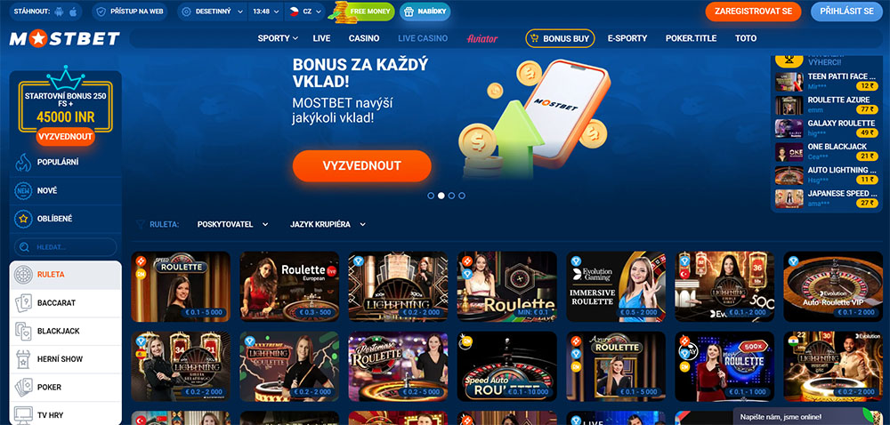 Ruleta v casinu MostBet [Evropská i americká ruleta nonstop k dispozici]