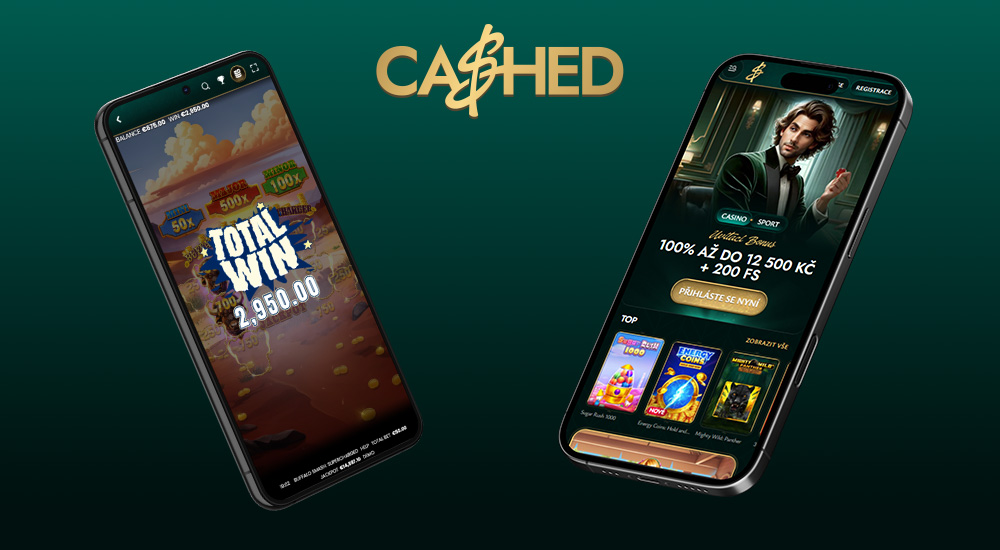 Náhled responzivního rozhraní online casina a sázkové kanceláře Cashed na mobilním telefonu