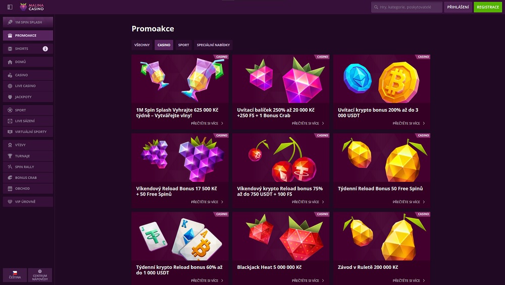 Vista previa de bonificaciones y promociones con giros gratis en el casino online Malina Casino