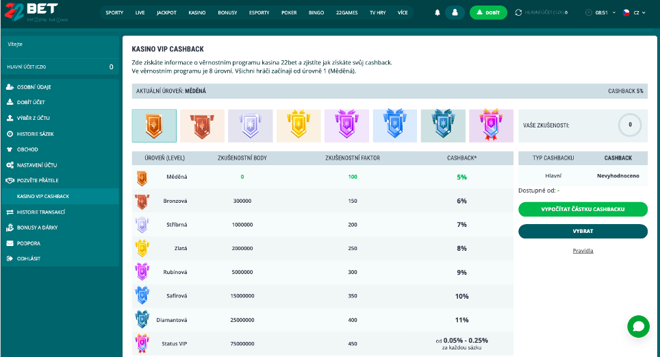 22bet vip cashback