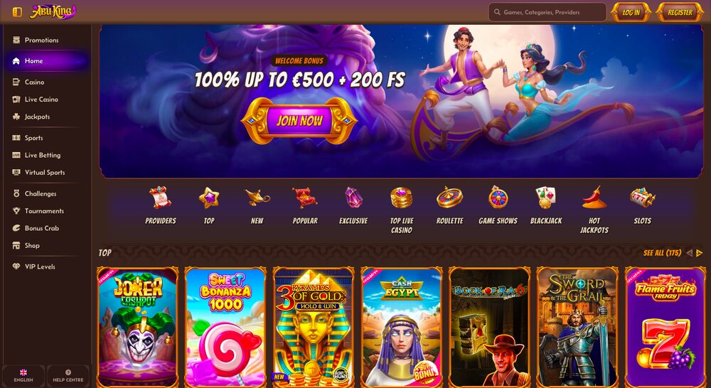 Abu King casino homepage