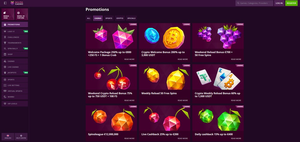 Malina Casino free spiny úvod en