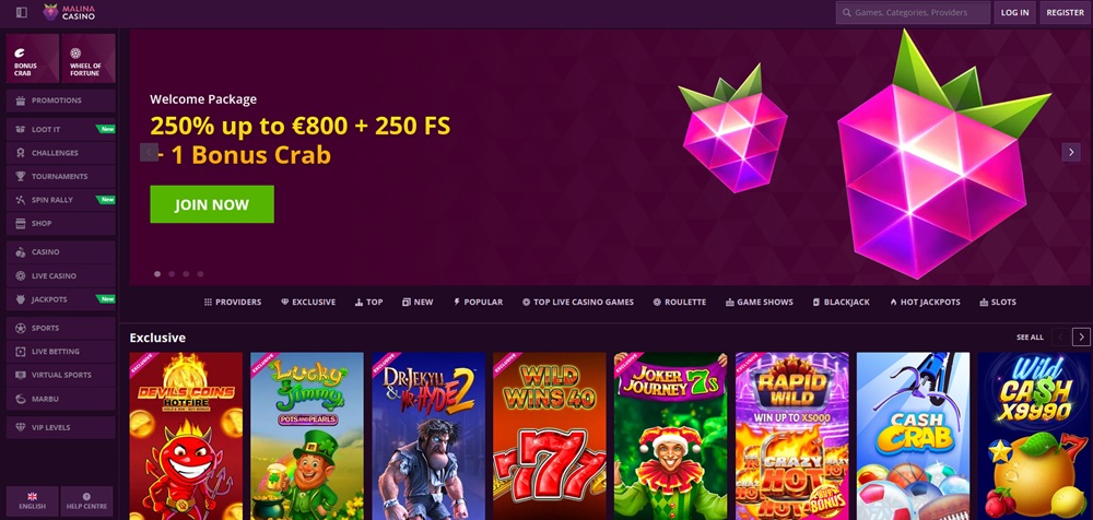 Malina Casino aplikace úvod en