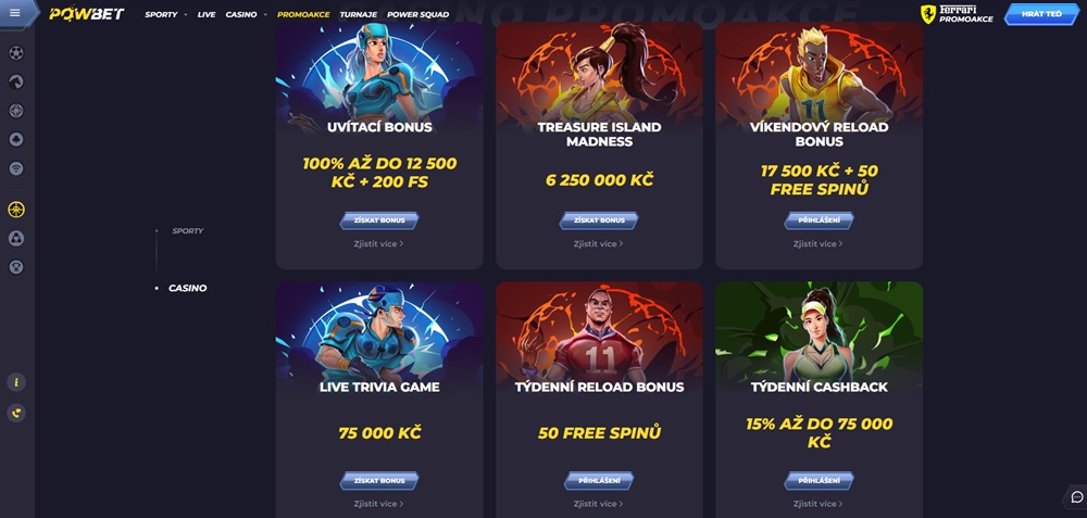 Nabídka bonusů Powbet