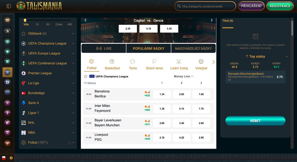 Betting opportunities at the Talismania sportsbook