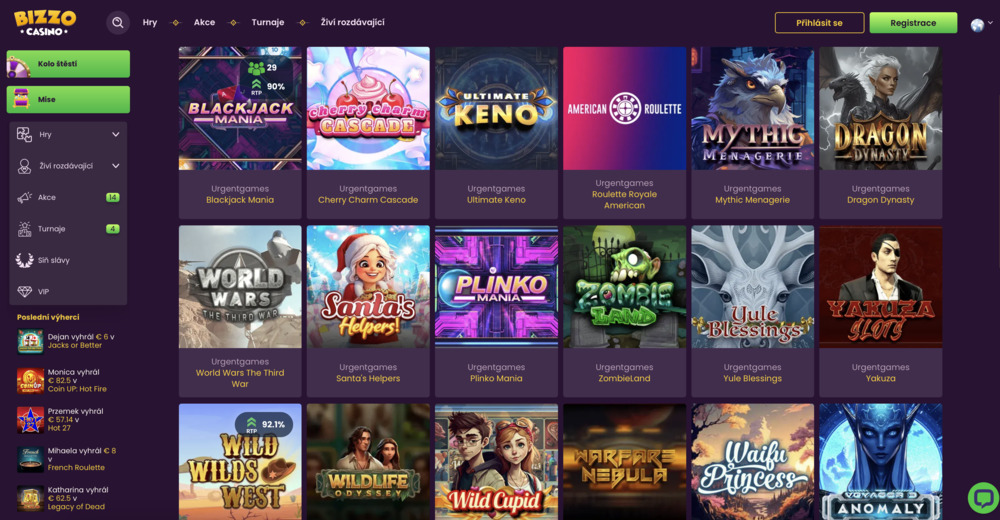 Hry od Urgent Games v Bizzo Casino