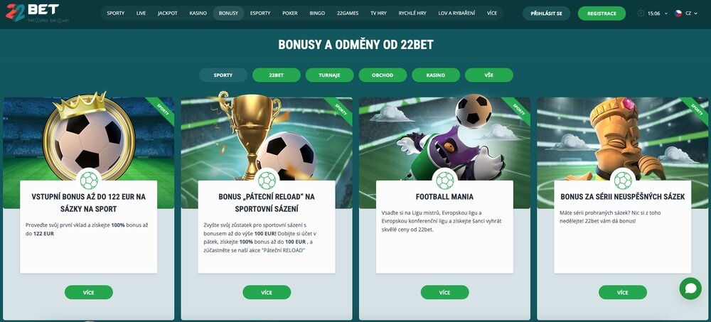 22BET bonusy v sázkové kanceláři