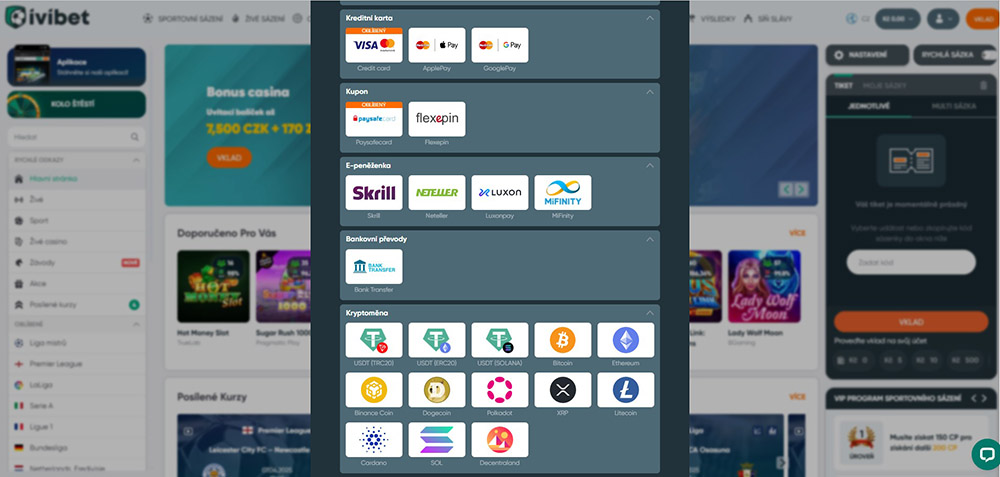 Ivibet – vklad a výběr peněz