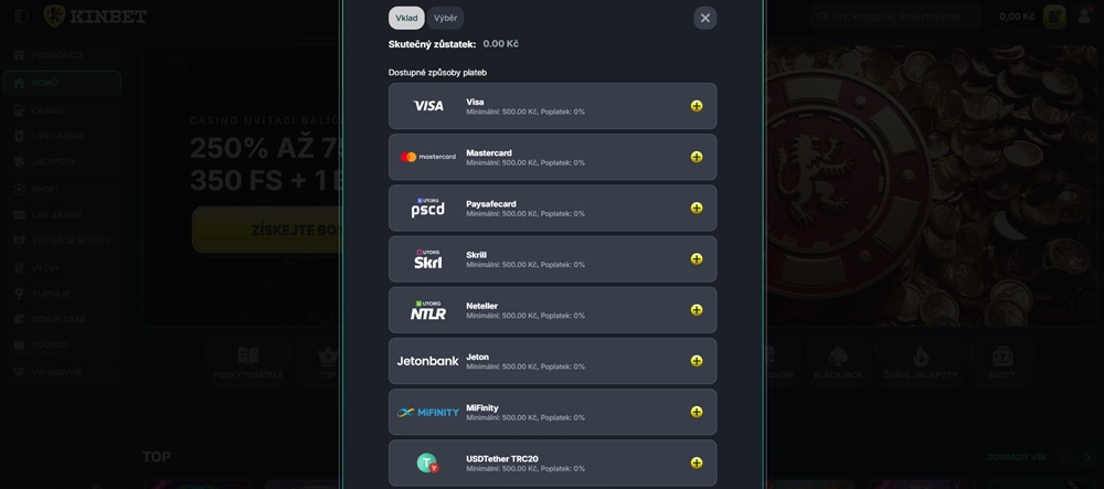 Přehled platebních metod v KinBet