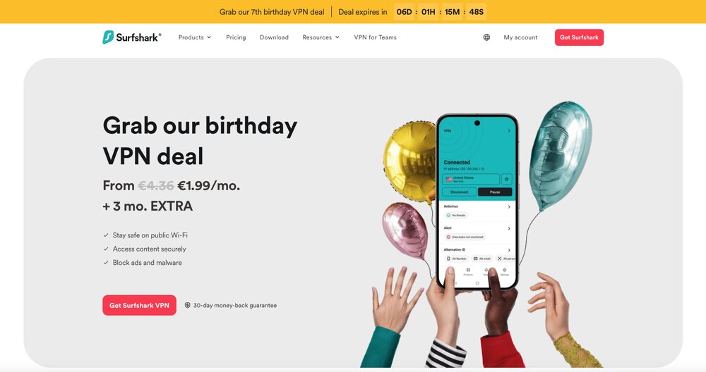 Surfshark VPN homepage