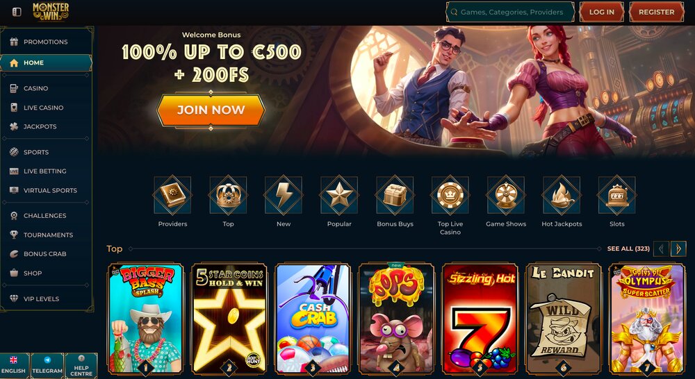 MonsterWin casino homepage