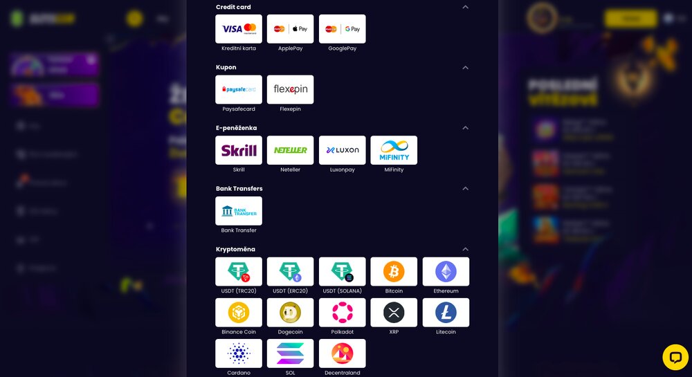 Slotsgem dostupné platební metody