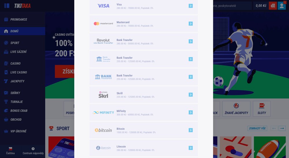 TikiTaka možnosti výběru