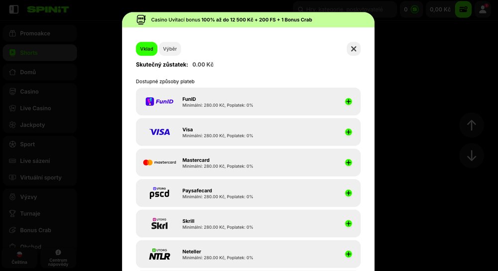 Spinit možnosti vkladu