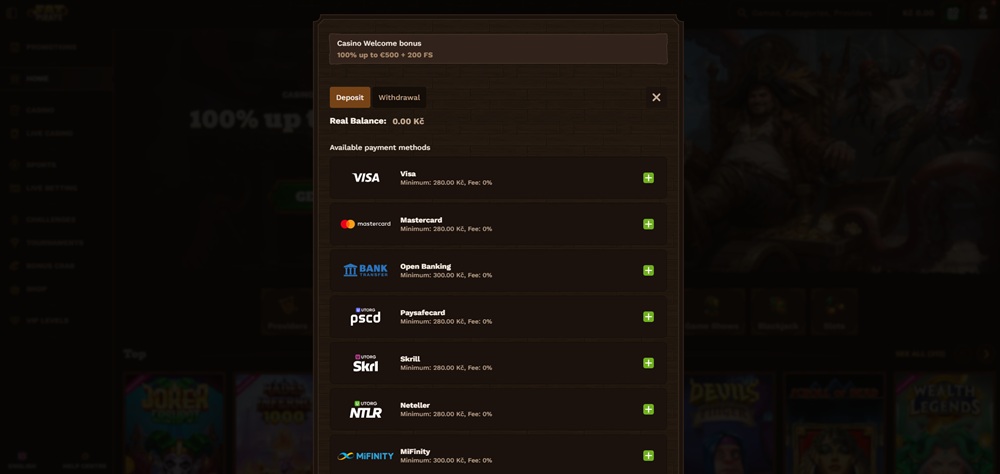 FatPirate vklad a výběr peněz