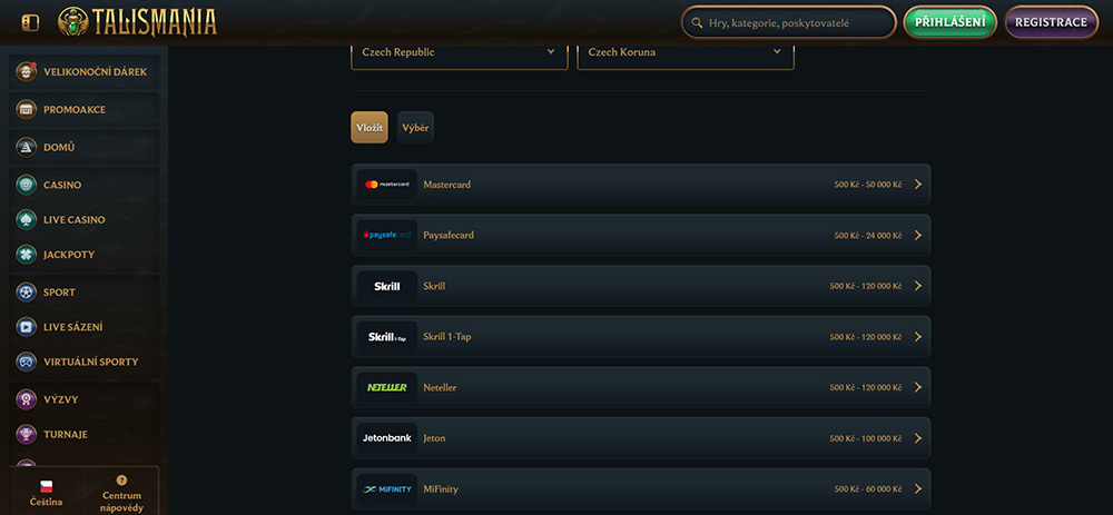 Talismania deposits and withdrawals