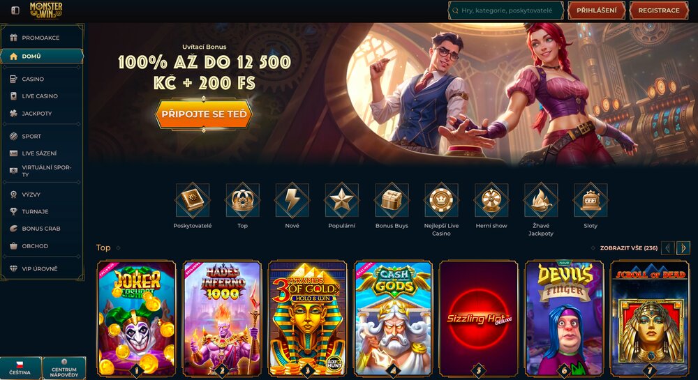 Página de inicio del casino Monster Win