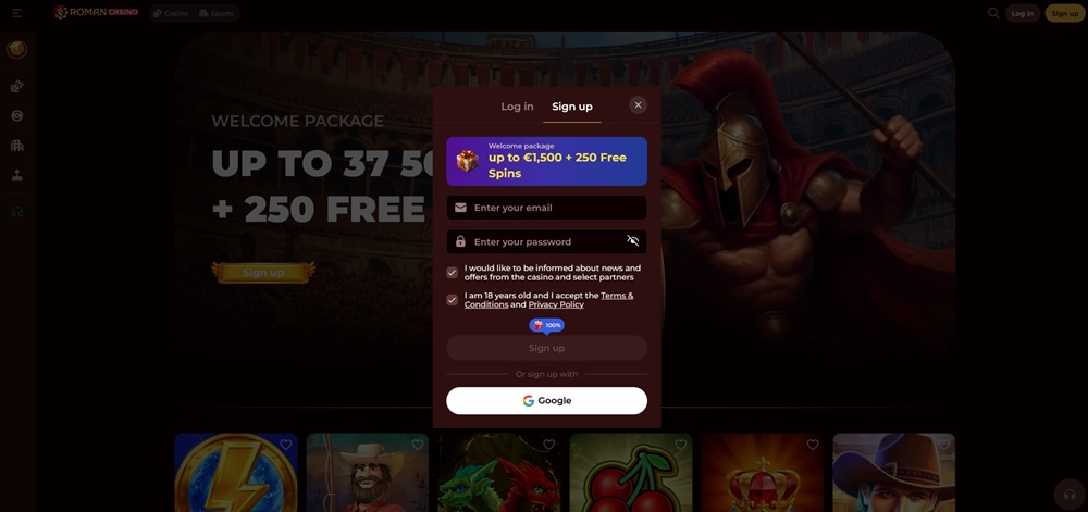 Roman Casino promo code úvod en