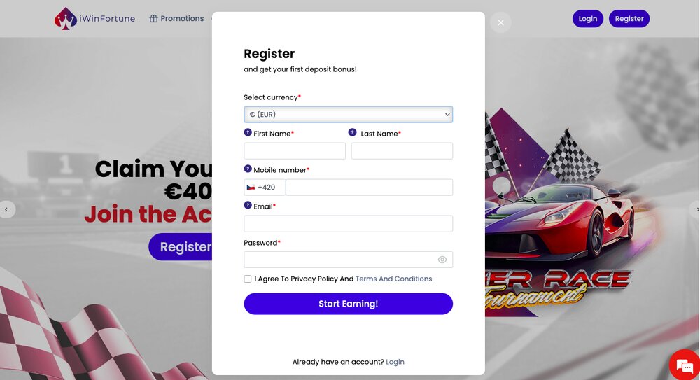 iWinFortune casino registrace