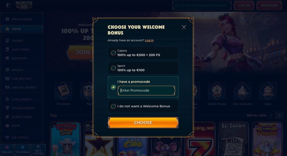 Monster Win promo code