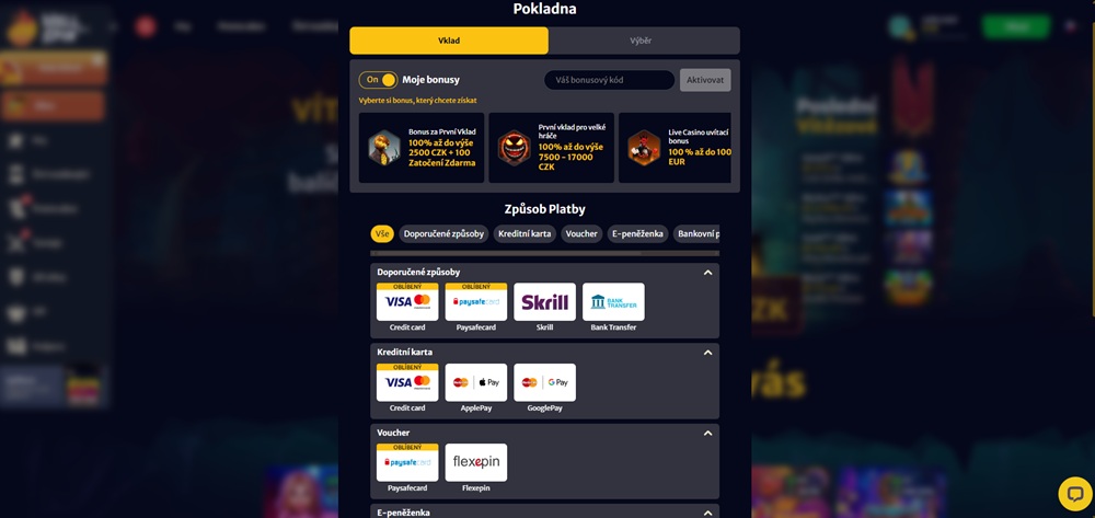 Hell Spin vklad a výběr peněz 