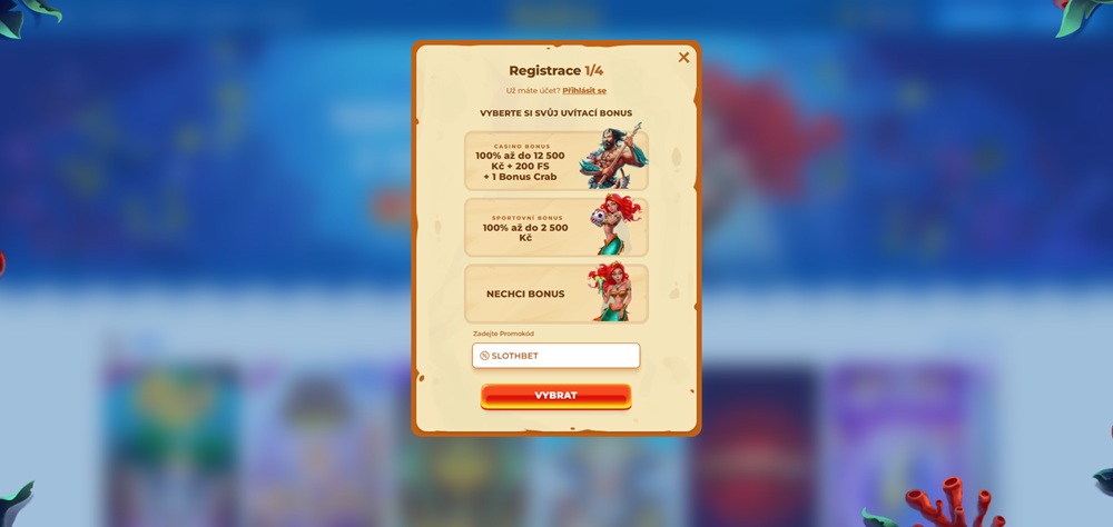 Pole pro zadání kódu SLOTHBET
