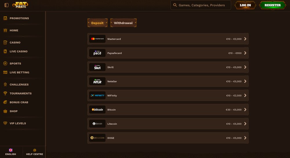 FatPirate deposit and withdrawal