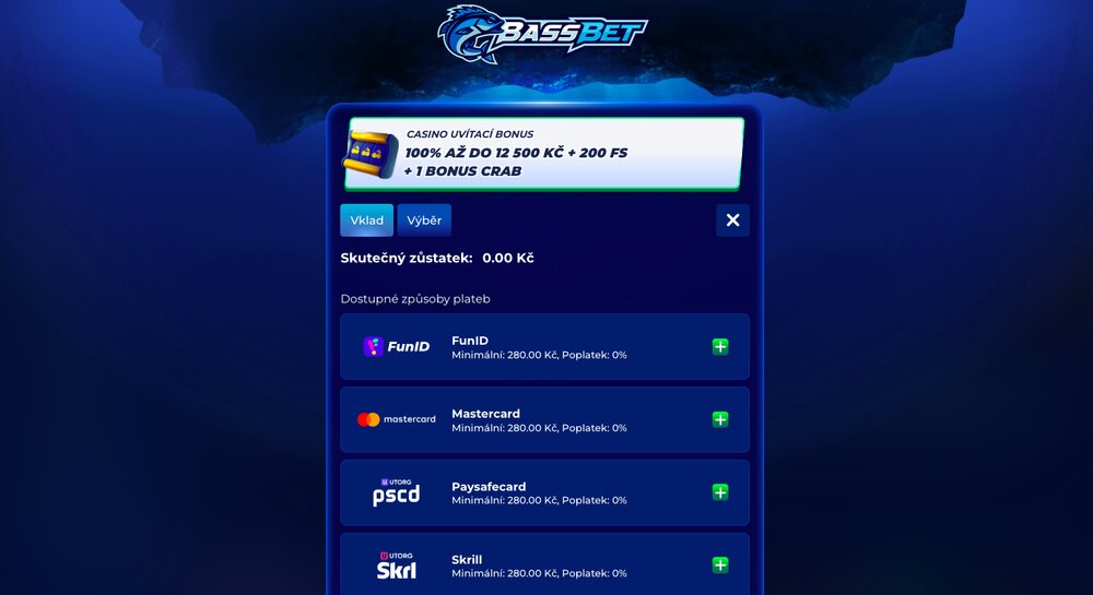 BassBet možnosti vkladu