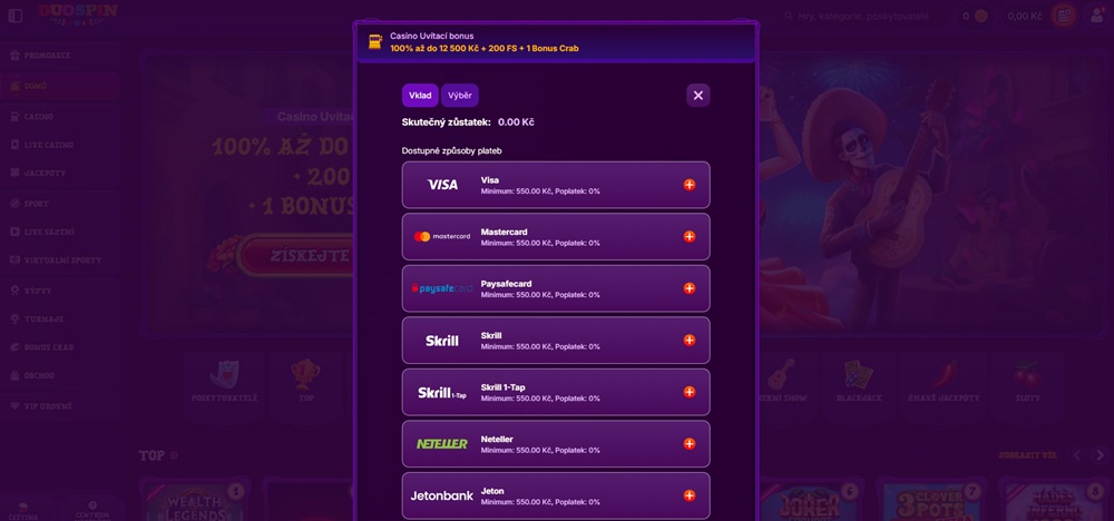 Duospin platební metody