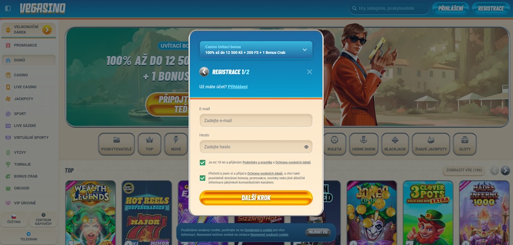 Vegasino registrace