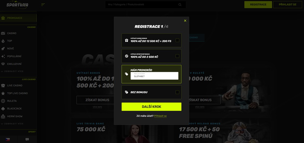 Speciální akce pro hráče SLOTHBET v casinu Sportuna