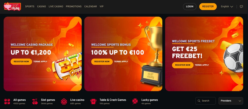 Lucky Trunk casino homepage