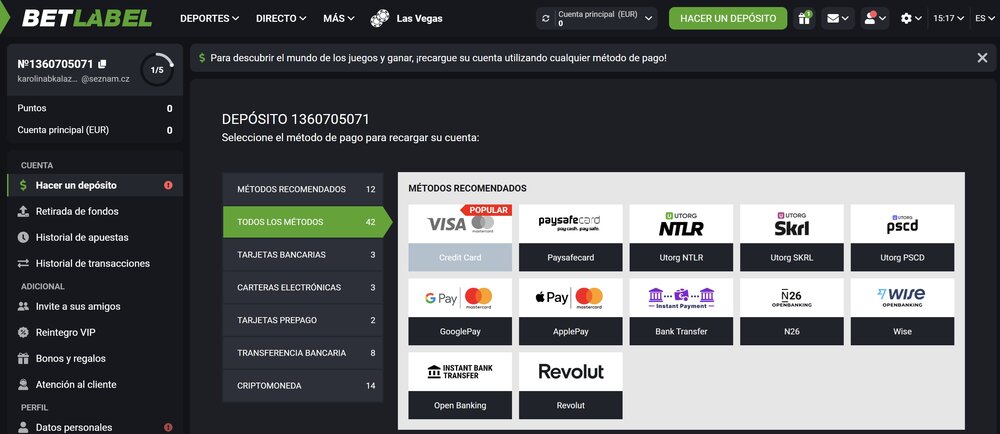 BetLabel metodos de pago