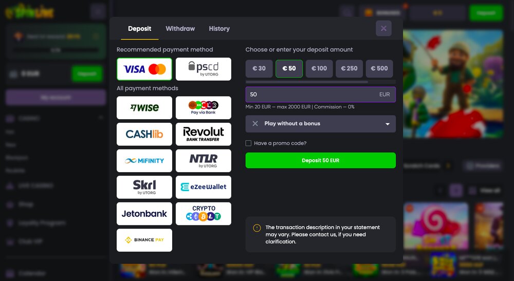 Spinline možnosti vkladu
