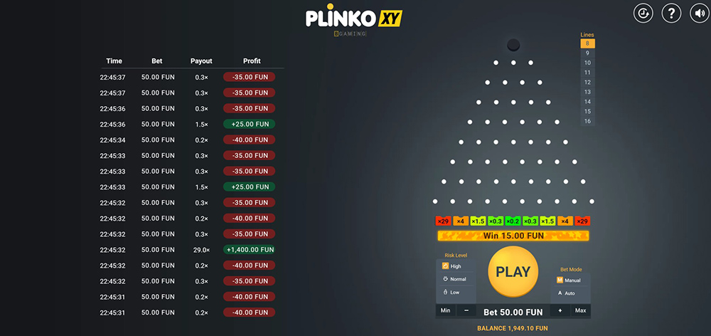 Plinko XY [mini hra od BGaming]