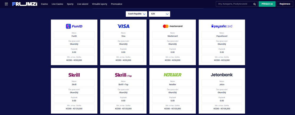 Frumzi – deposit and withdrawal