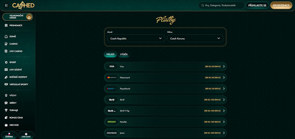Cashed – vklad a výběr peněz