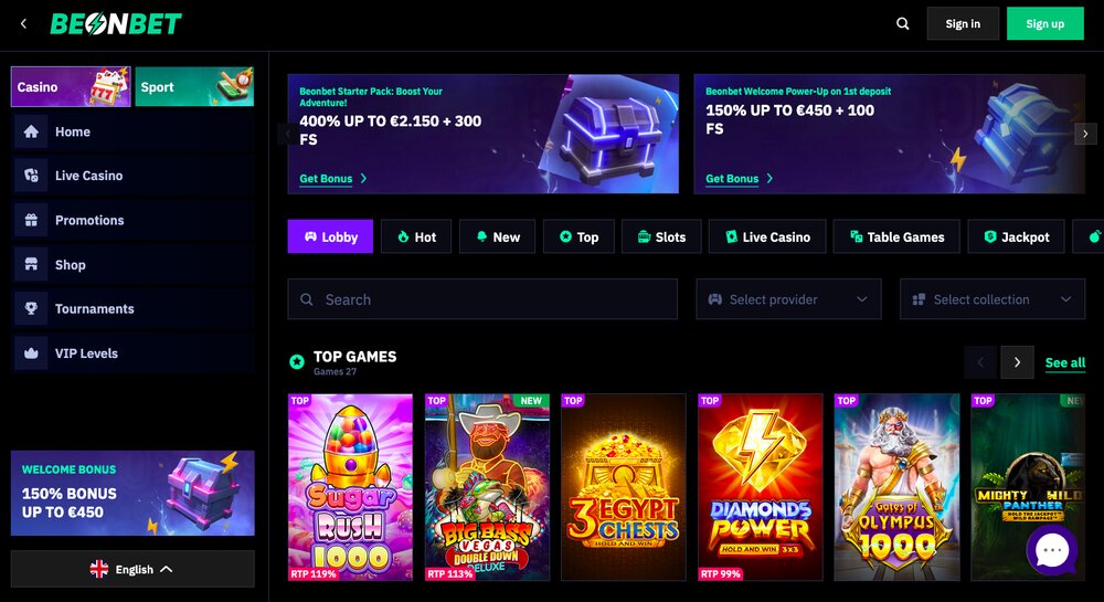 BeonBet casino homepage