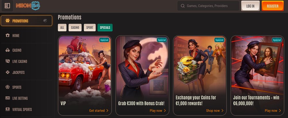 Neon54 special bonuses