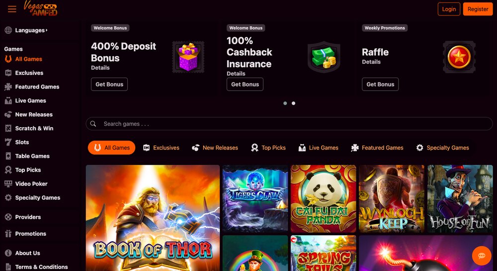 Vegas Amped casino homepage