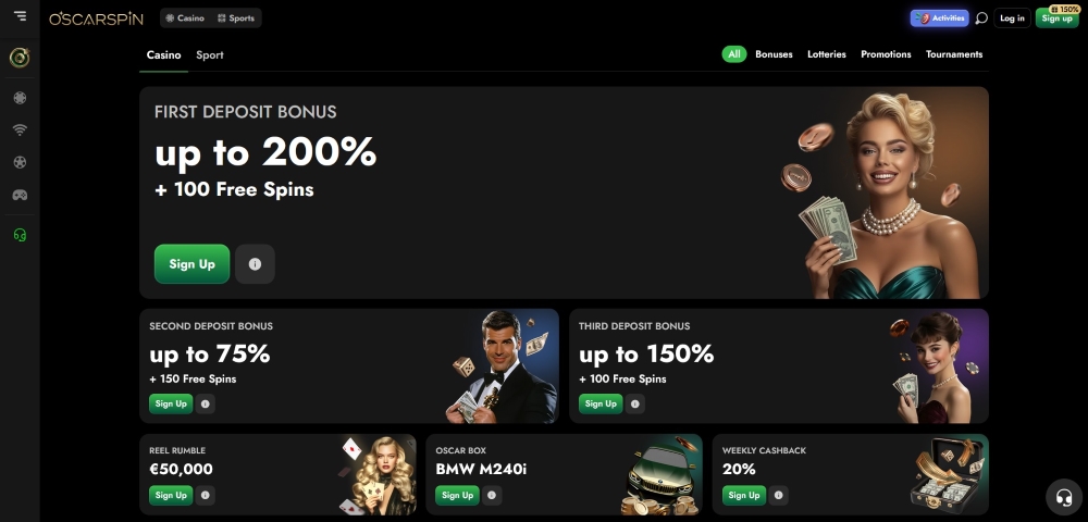 Selection of bonuses at Oscarspin online casino