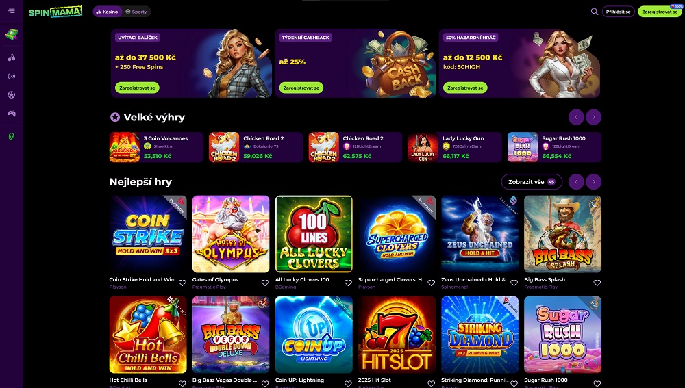Vista de las bonificaciones generosas y una amplia biblioteca de juegos en el casino online Spinmama