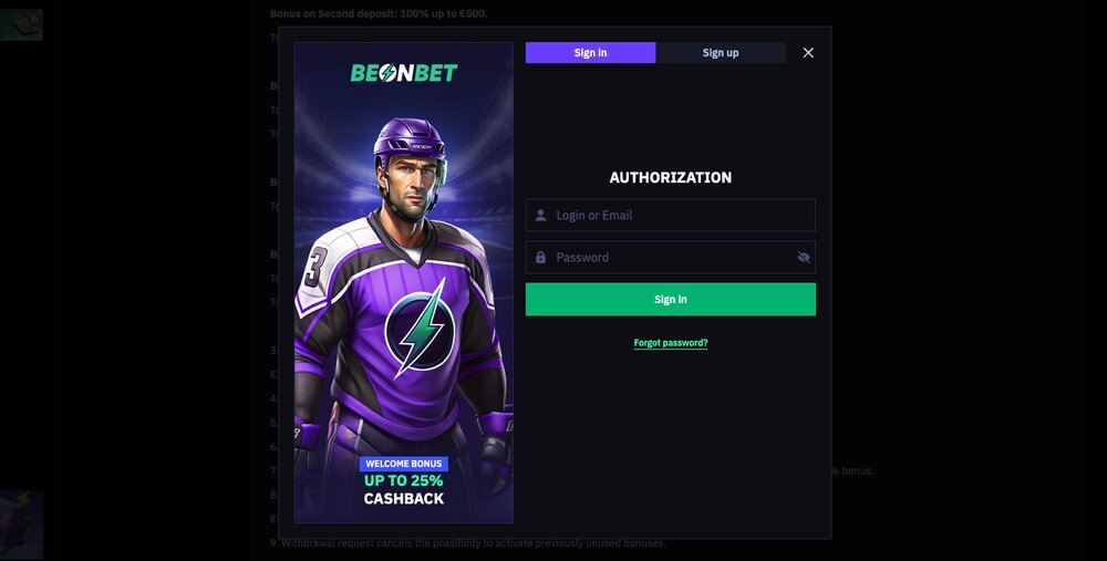 BeonBet přihlášení