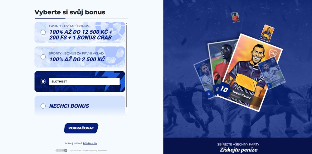 Pole pro zadání kódu SLOTHBET