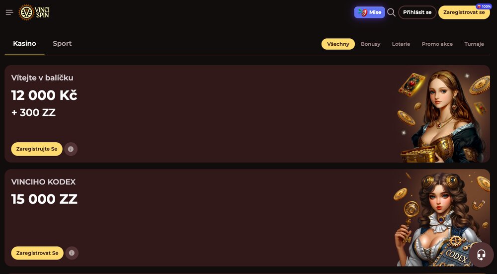 Vinci Spin bonus s free spiny