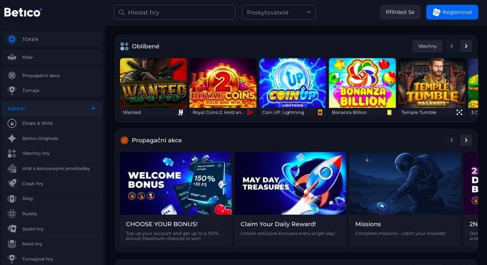 Betico casino homepage